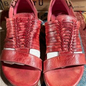 Bed Stu Red Woven Leather Sandals